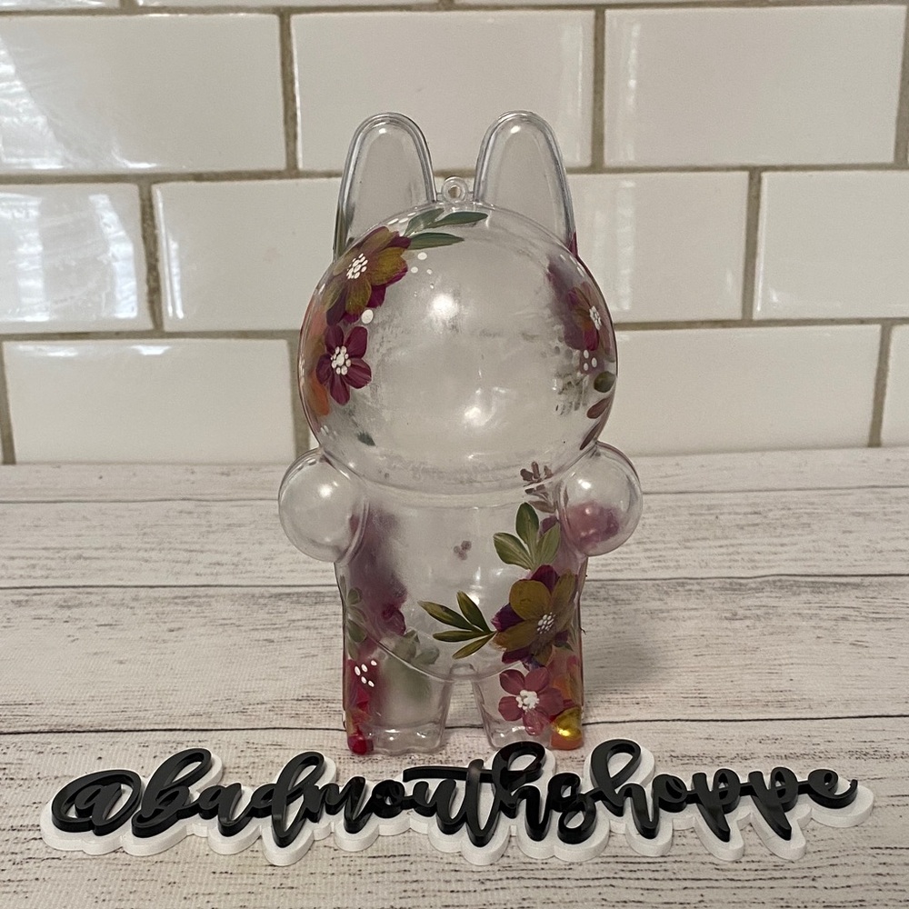 Upcycled Painted Labubu Storage Display Protective Plastic Case - Pink Florals